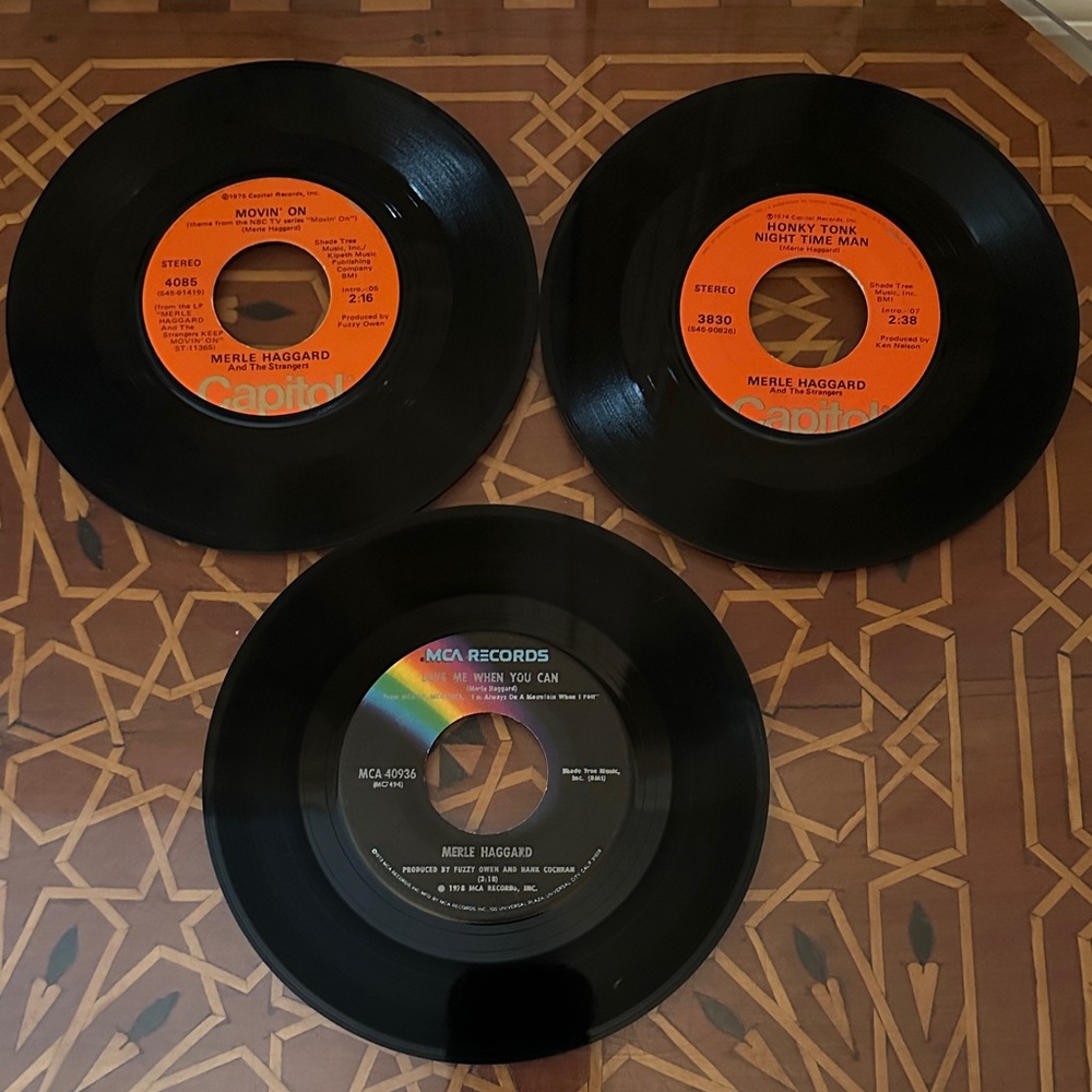Vintage Merle Haggard 1970’s 45RPM Vinyl Records~Set of 3